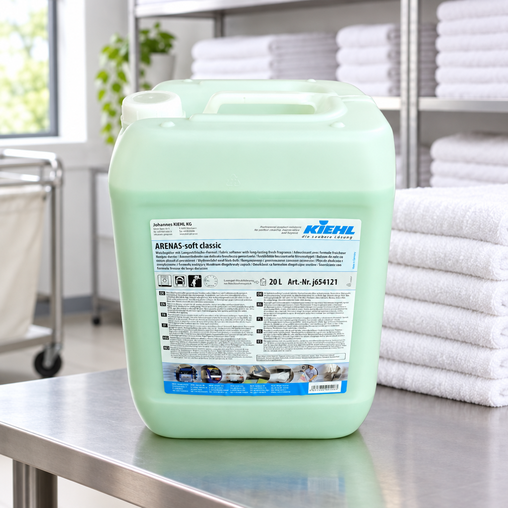 Arenas Soft Classic 20 L ved foldede hvide håndklæder på arbejdsbord