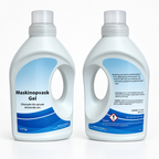 Flaske med maskinopvask gel i produktfoto på neutral baggrund