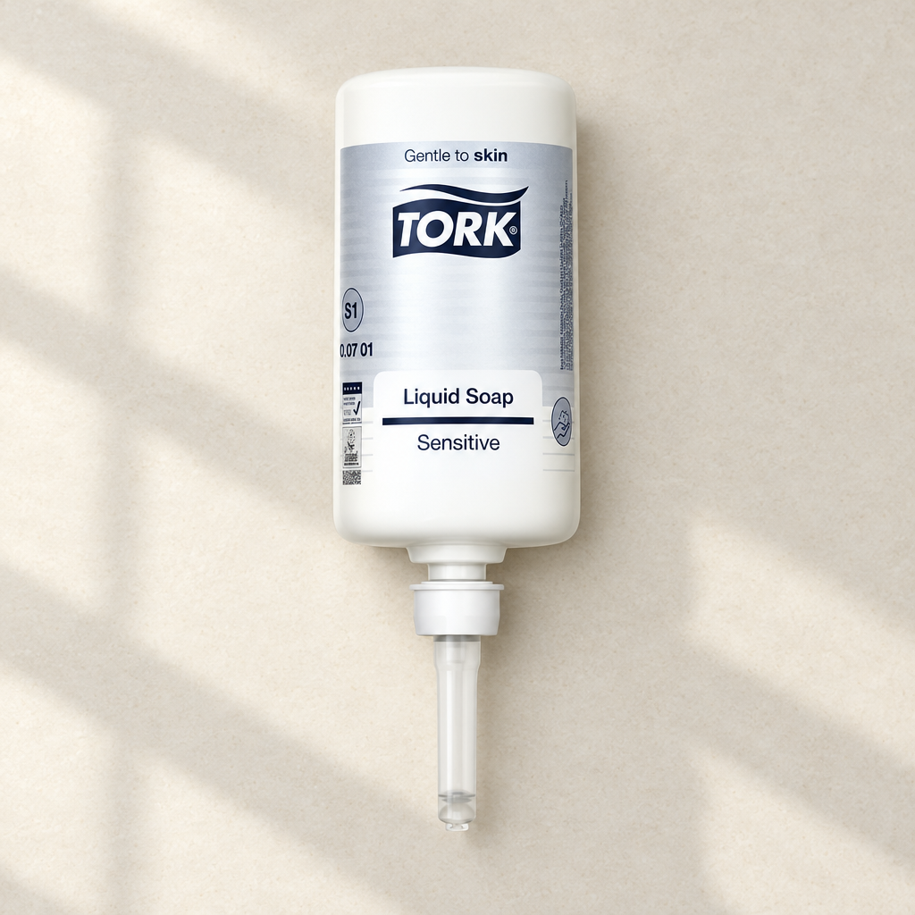Tork S1 Sensitiv-sæberefill med etiket set ovenfra
