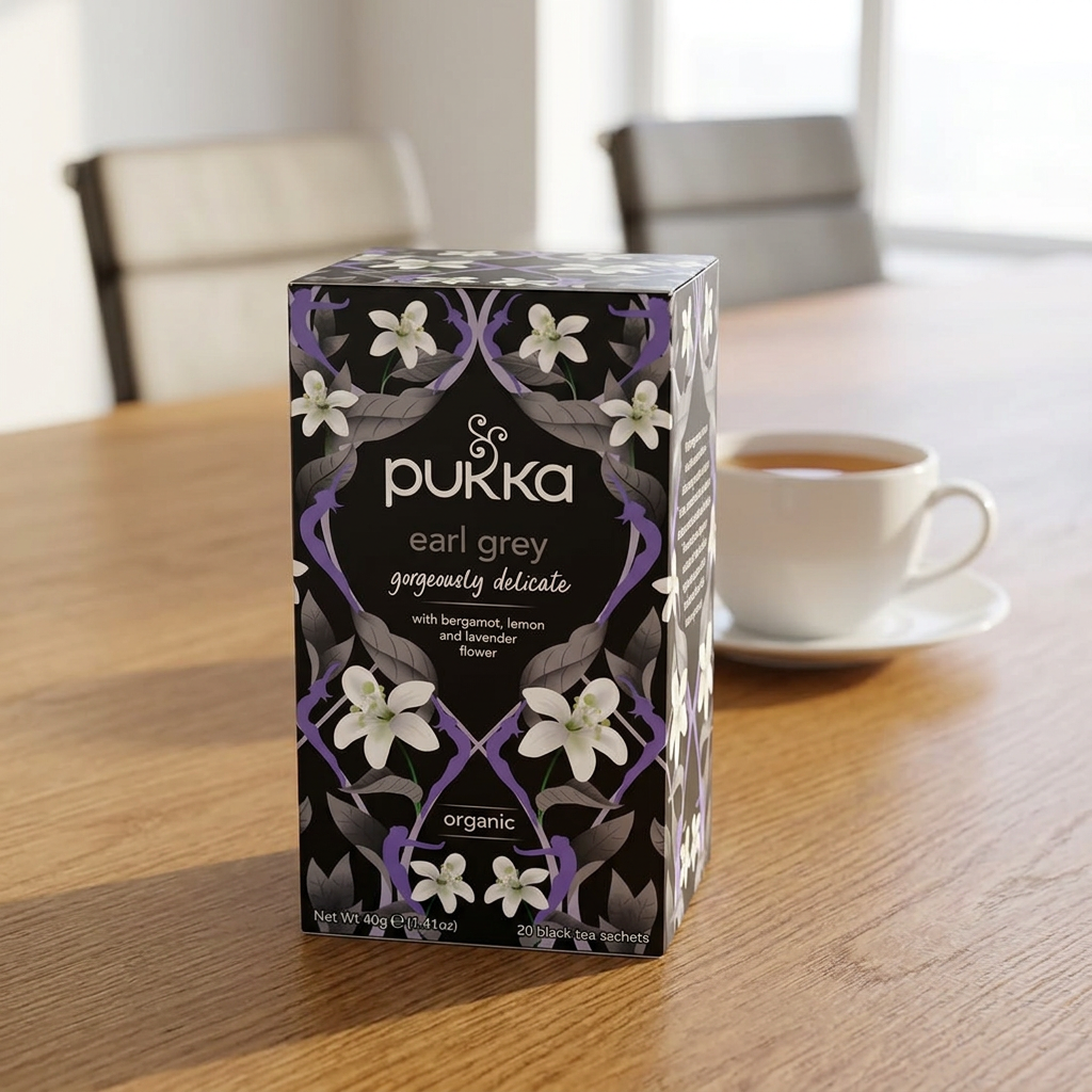 Pukka Earl Grey og en kop te på konferencebordet