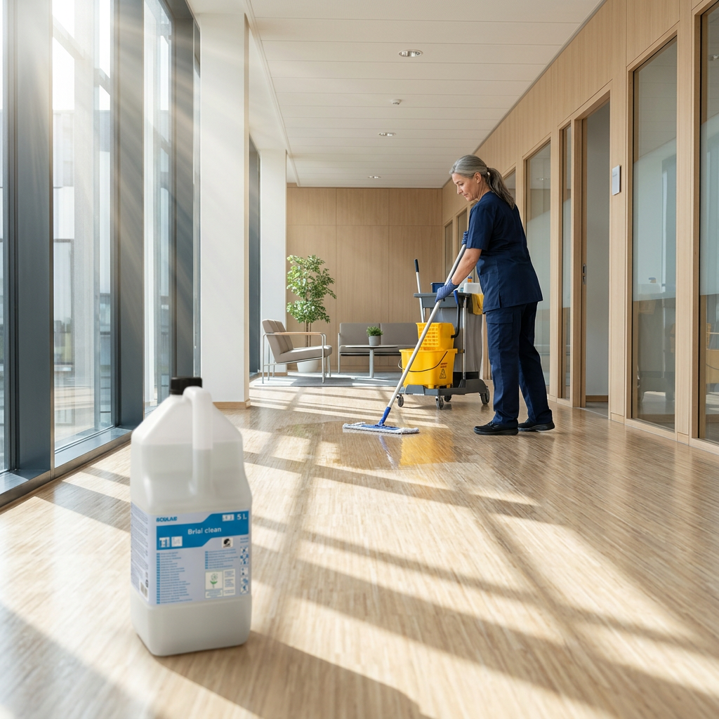 Brial Clean 5 liter ved gulvrengøring i solrig gang