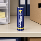Varta Industrial AA-batteri på beige hylde ved kontorartikler