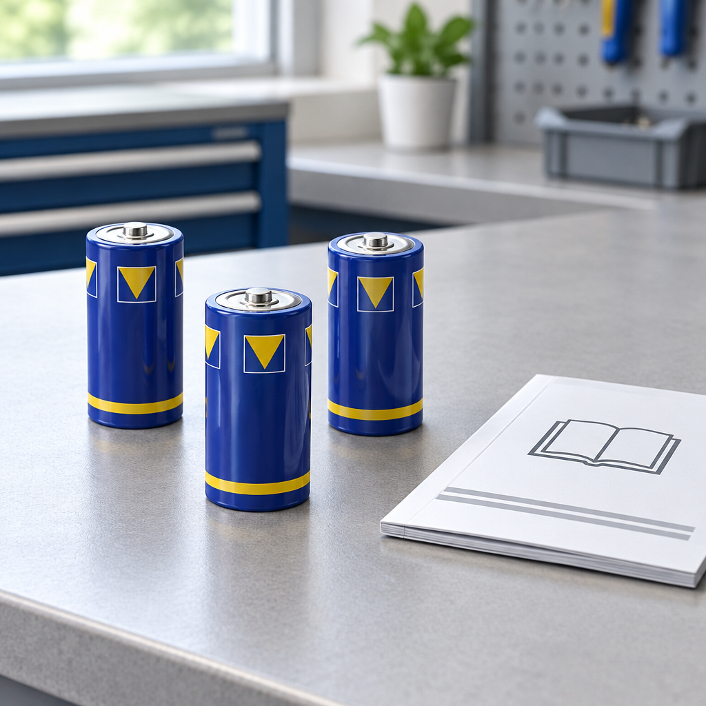 Stemningsillustration af C-batterier på en tør arbejdsflade ved klargøring