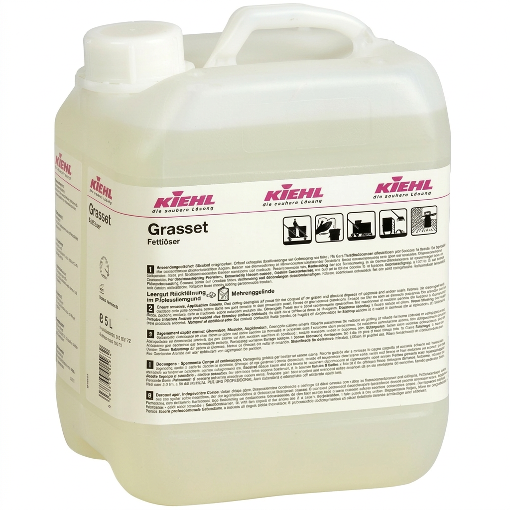 Kiehl Grasset fedtfjerner 5 liter i lys dunk med hvidt låg og håndtag på hvid baggrund, varenummer 8147.