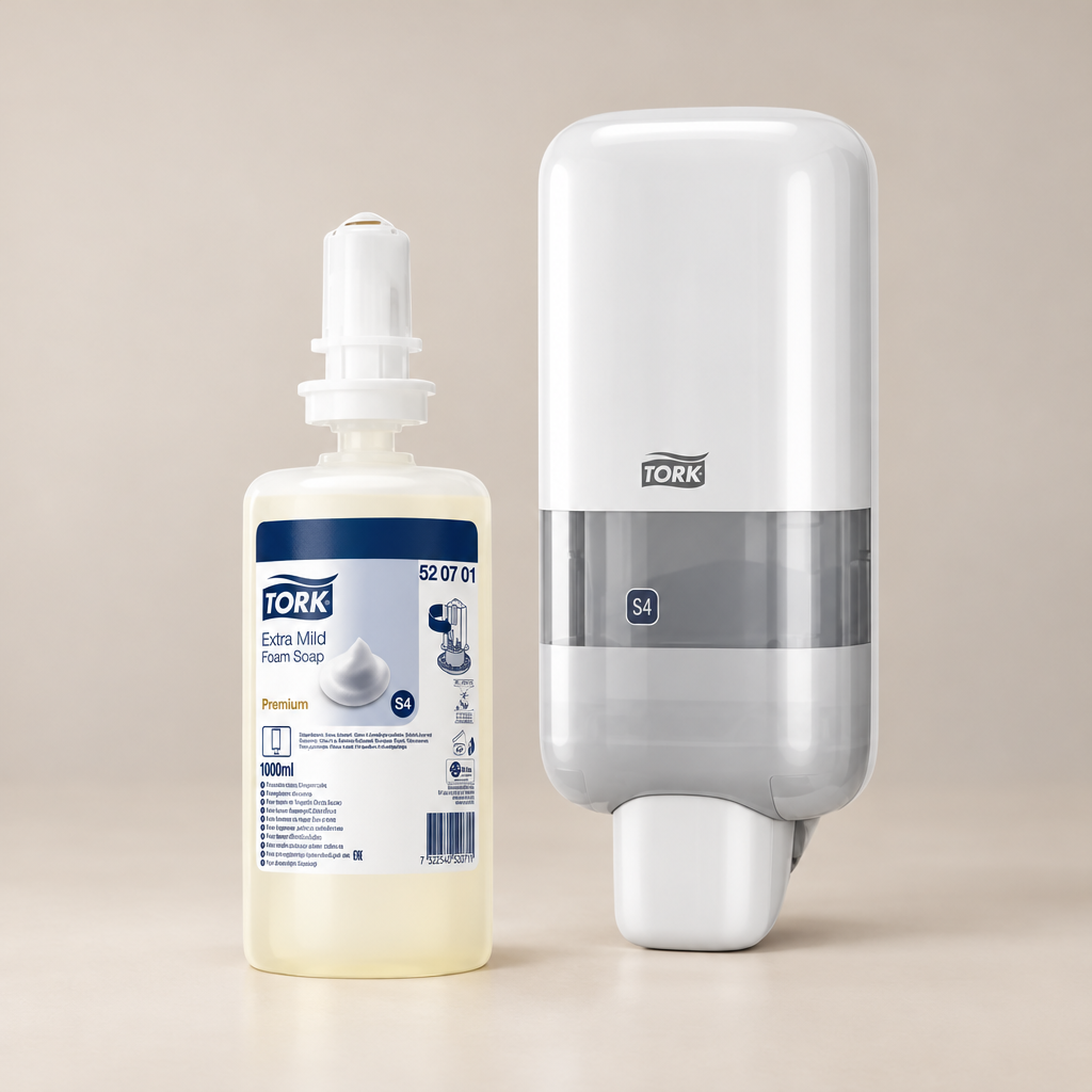 Tork Extra Mild-refill med separat hvid S4-dispenser