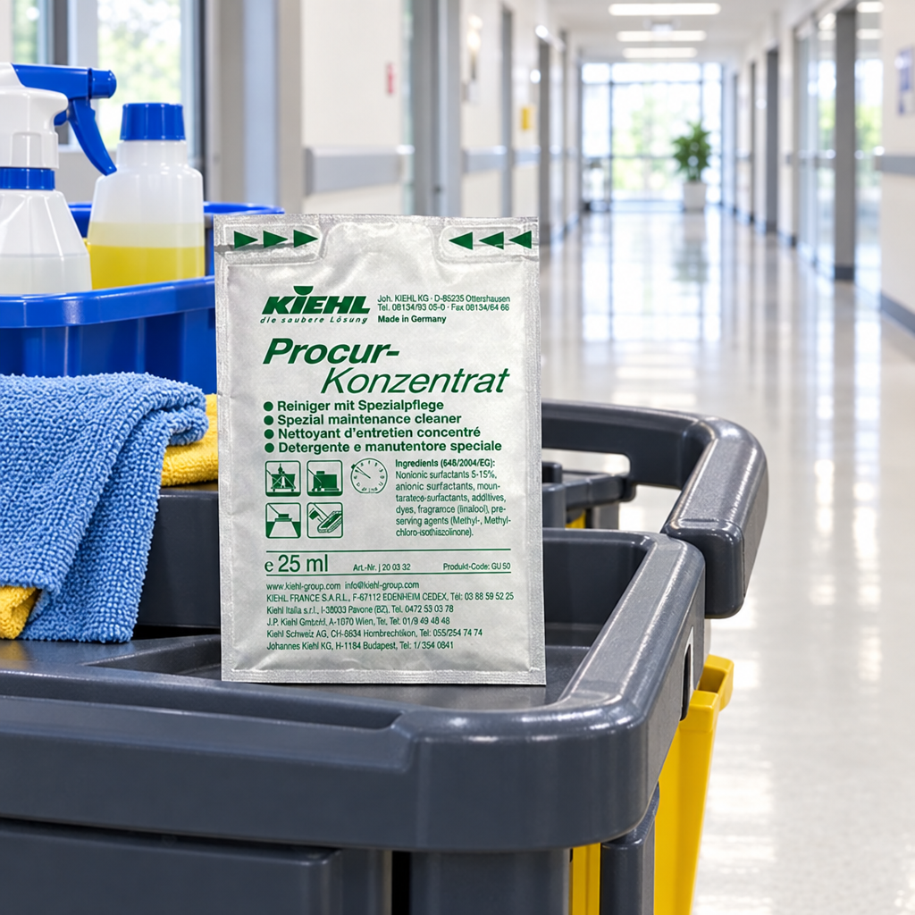 Kiehl Procur portionspose på vogn ved linoleumsgulv