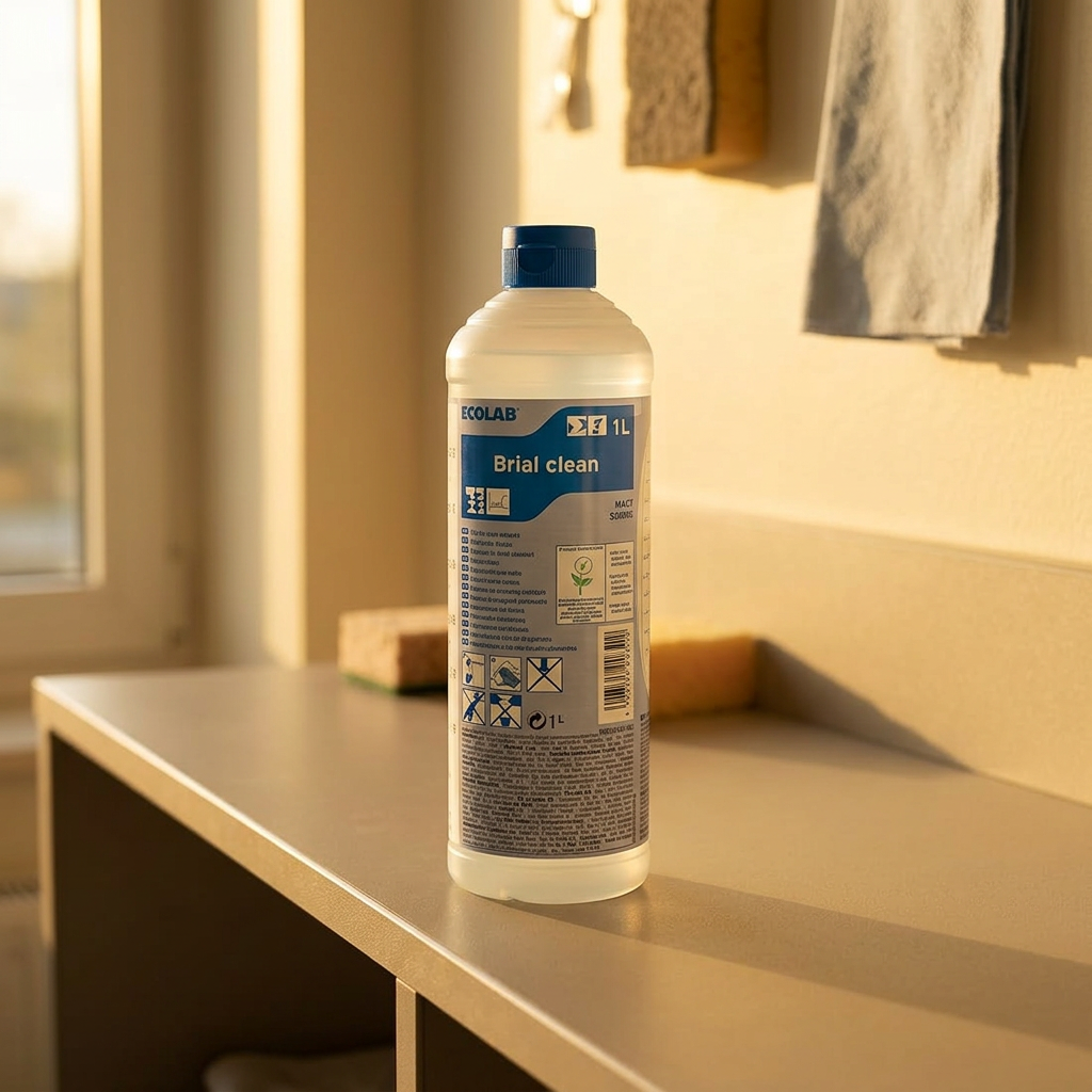 Brial Clean 1 L på en hylde i solbelyst serviceområde
