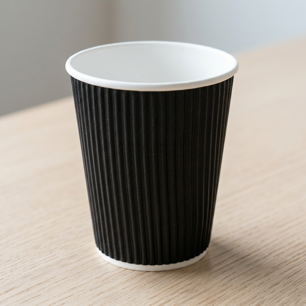 Sort Ripple Wall kaffebæger 30 cl på lyst mødebord