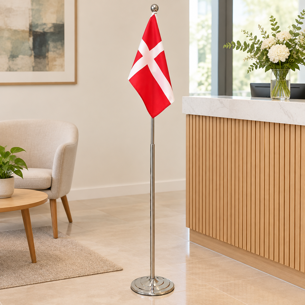 Gulvflag med Dannebrog ved en reception