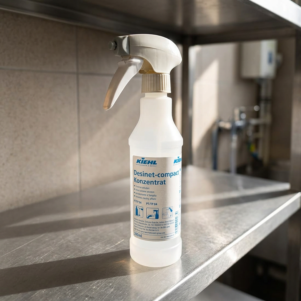 Desinet-compact 500 ml-flaske på servicehylde i solskin, hoved købes separat