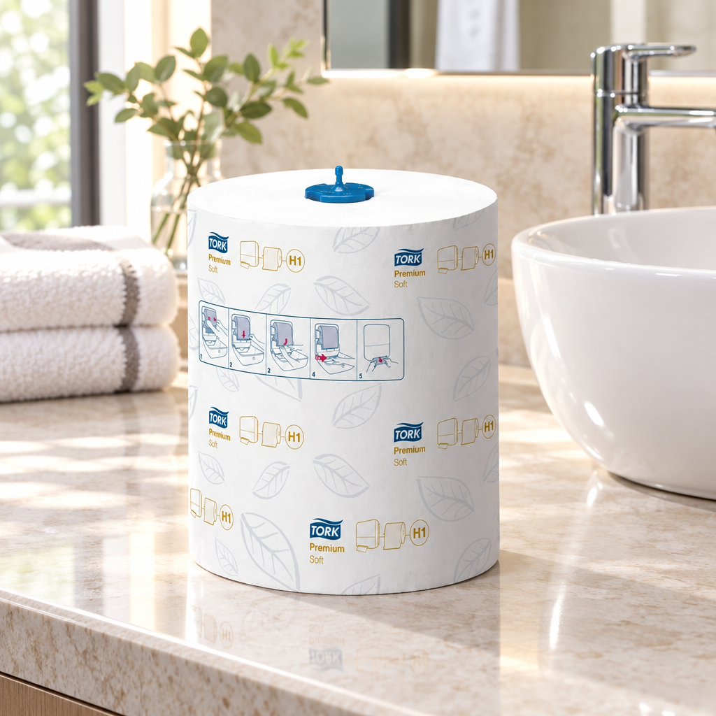Tork Premium Soft H1-refill ved håndvask i hotelmiljø