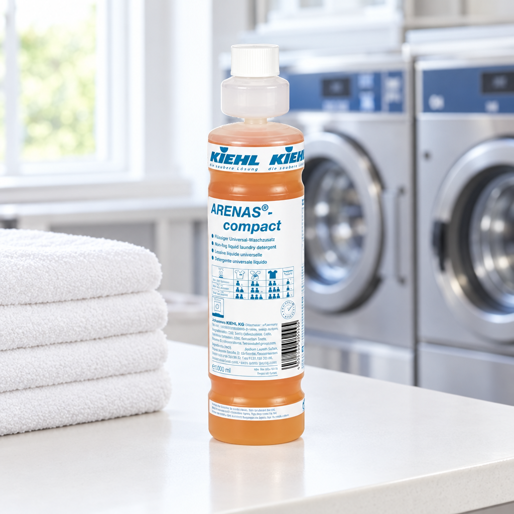 Kiehl Arenas Compact 1 L på vaskeribord ved hvide håndklæder