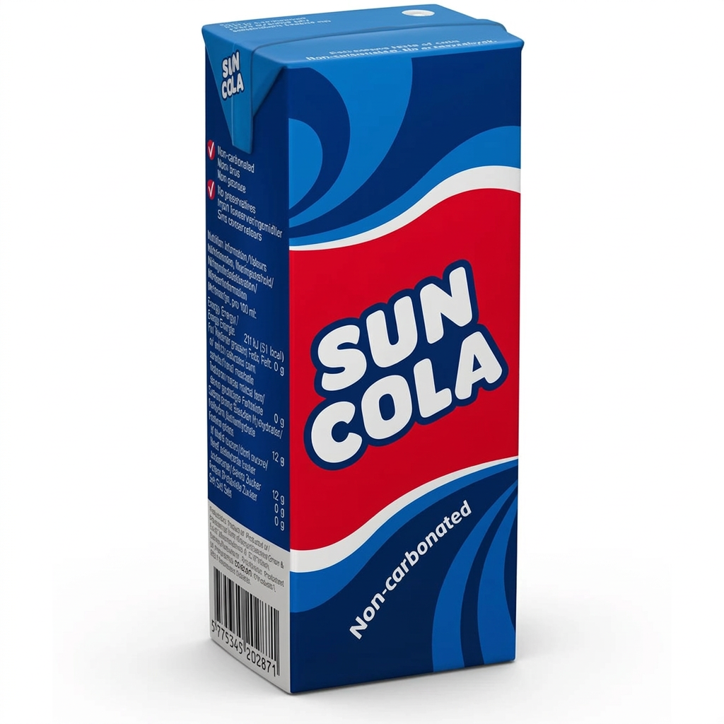 Suncola 200 ml i blå og rød brik på hvid baggrund