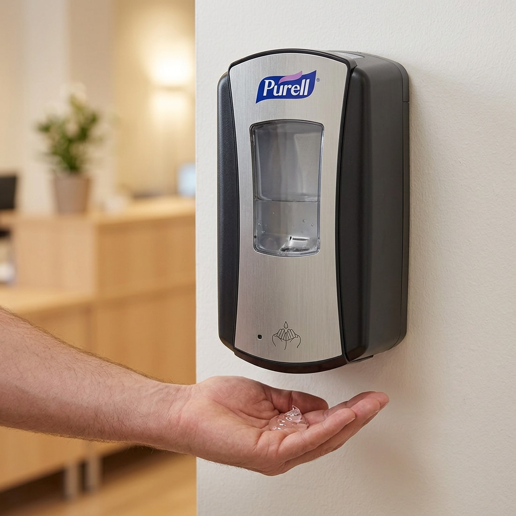 Hånd modtager hånddesinfektion berøringsfrit fra Purell LTX-12 i krom/sort