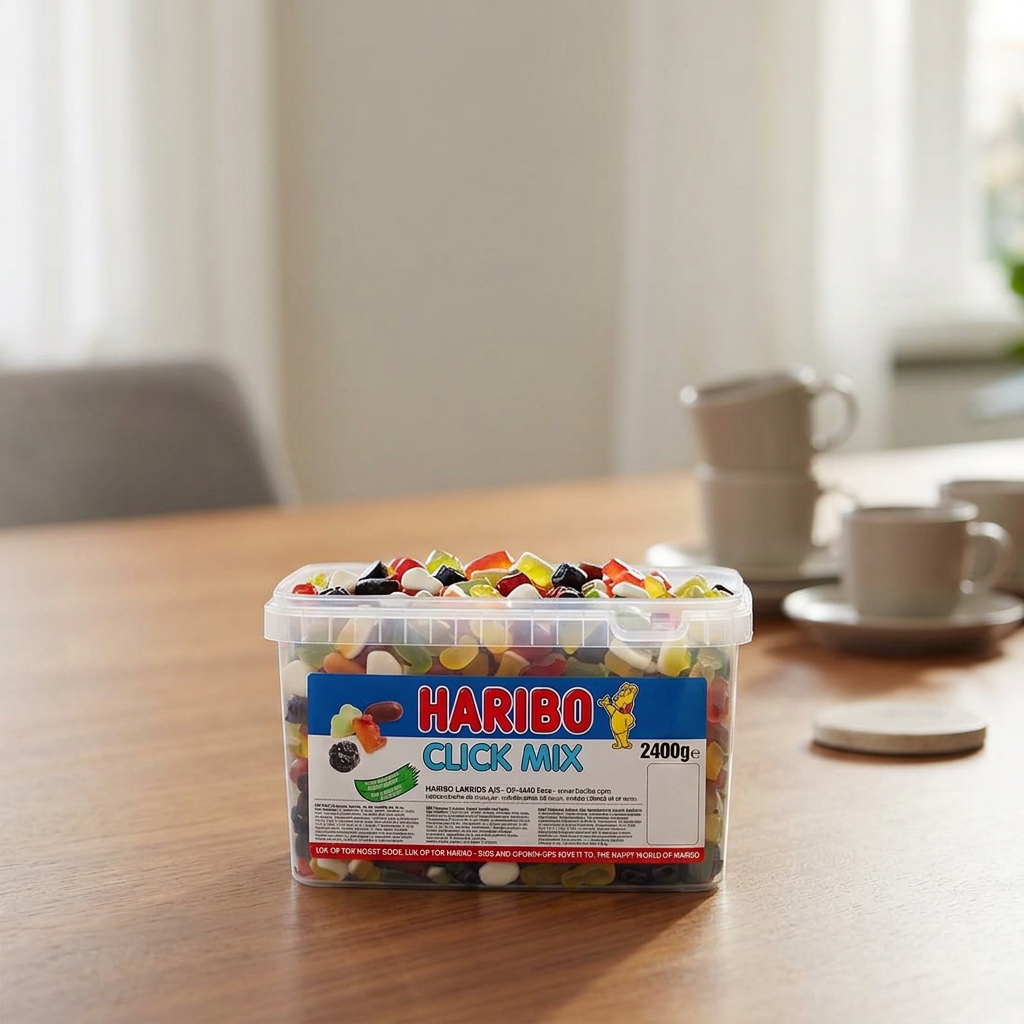 Haribo Click Mix på kontorets serveringsbord