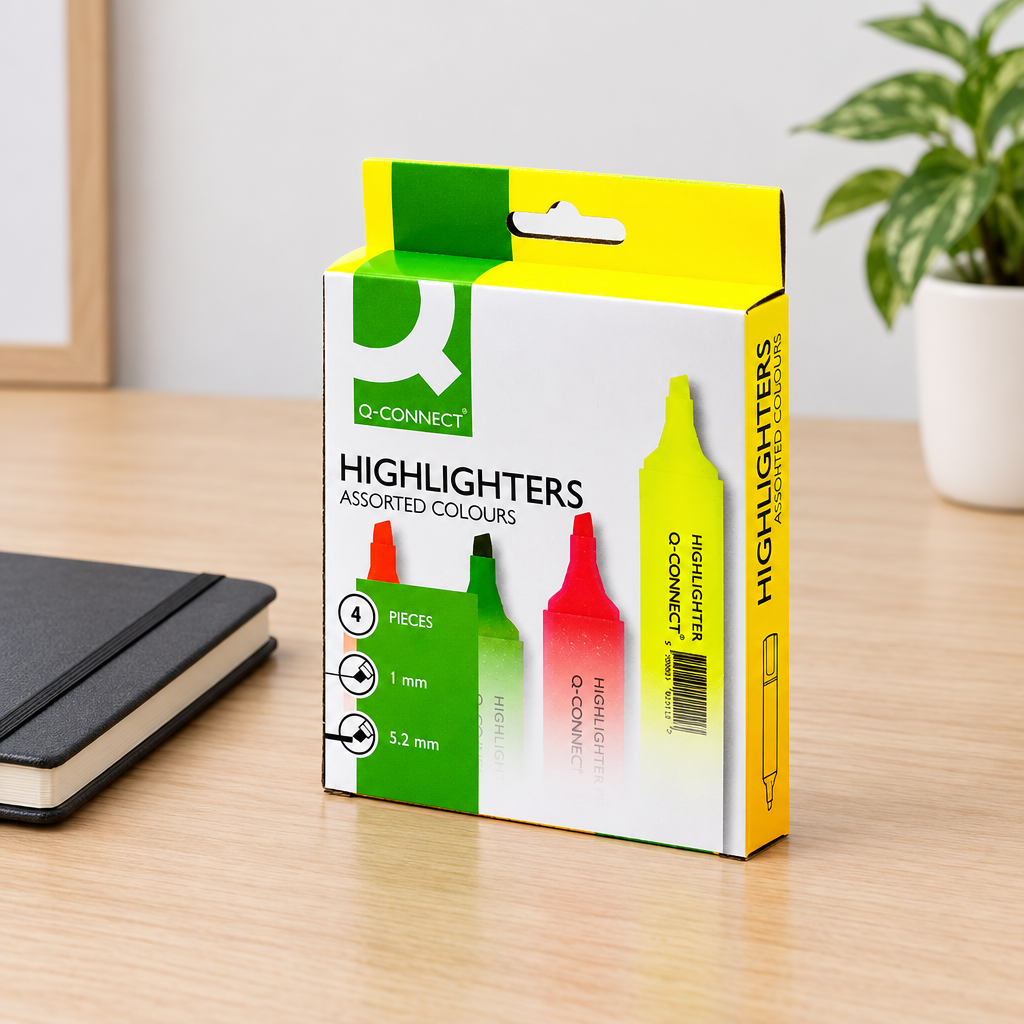 Highlighterpakke med fire farver på hjemmekontor, genereret miljøbillede