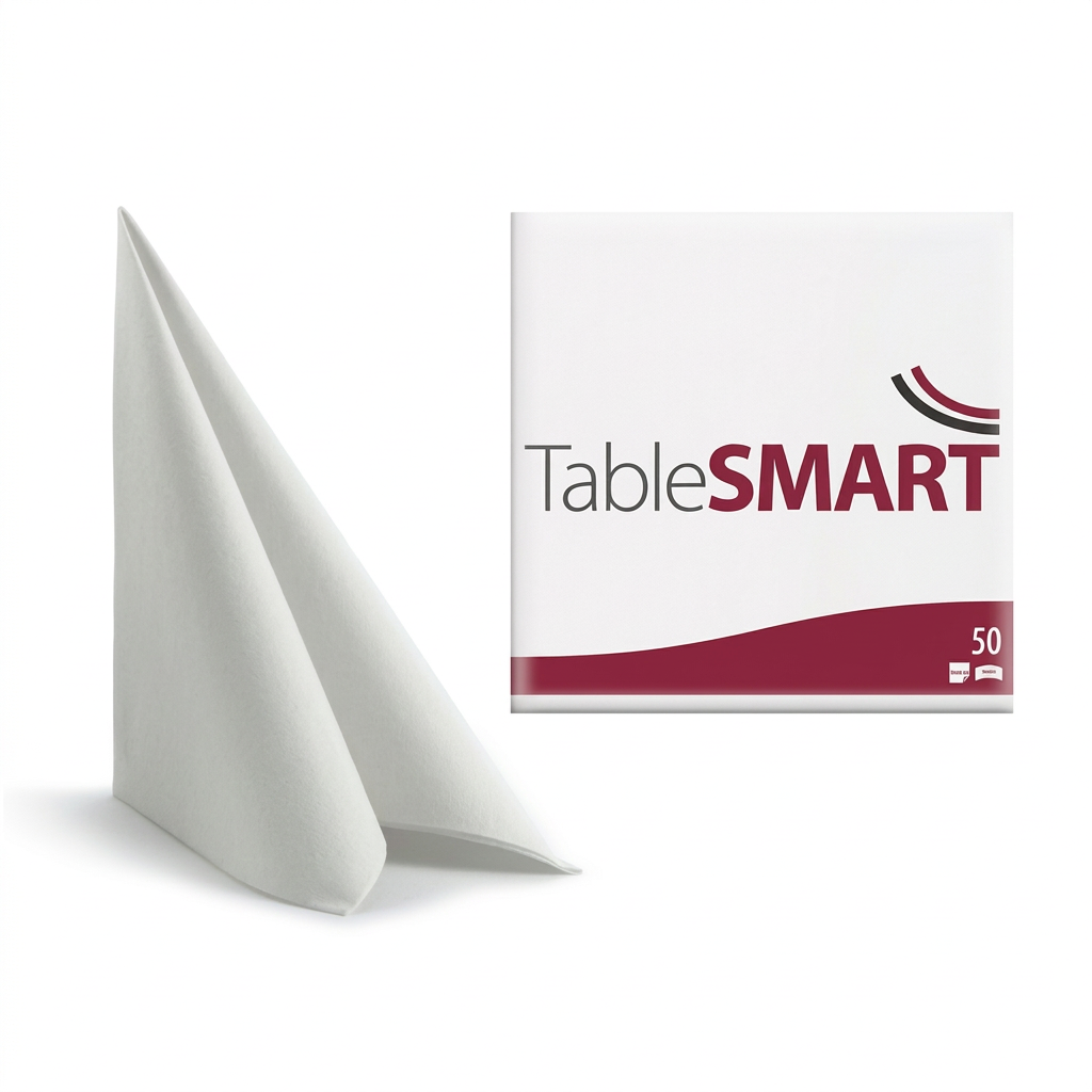 Hvid TableSmart airlaid-serviet med emballage til 50 stk.