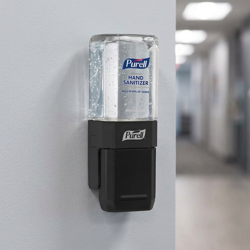 Purell ES1-startsæt på væg ved personaleindgang