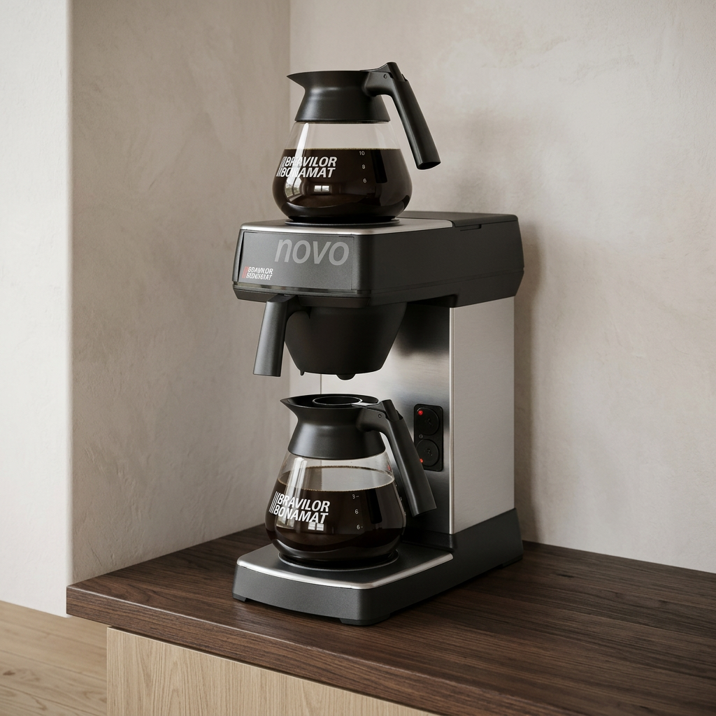 Bonamat Novo ved mødelokalets kaffestation
