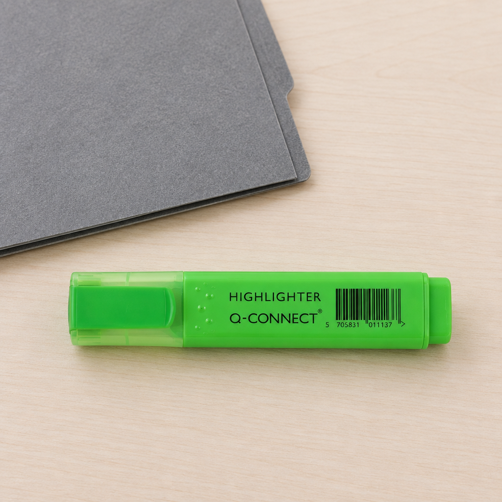 Grøn Q-Connect highlighter ved grå mappe, genereret miljøbillede
