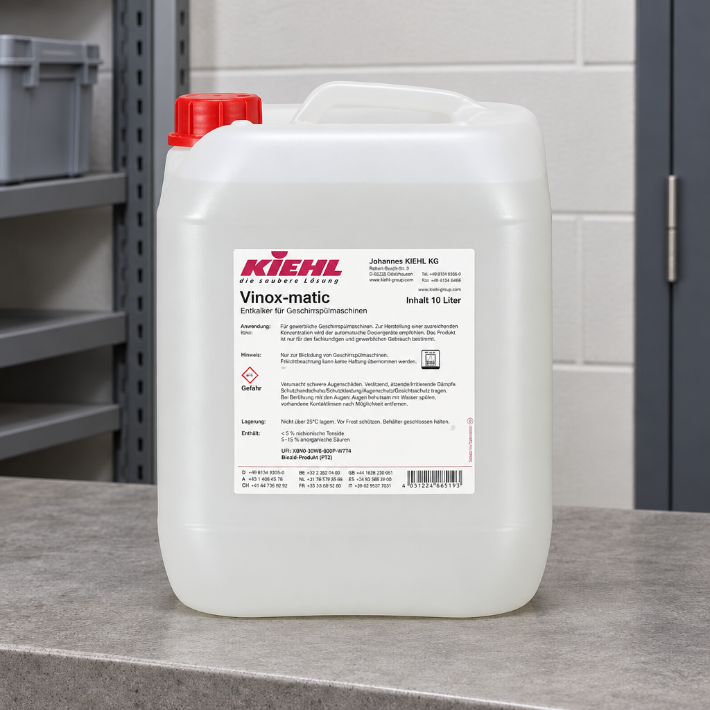 Vinox-matic 10 L på arbejdsbord i rengøringsdepot, stemningsbillede
