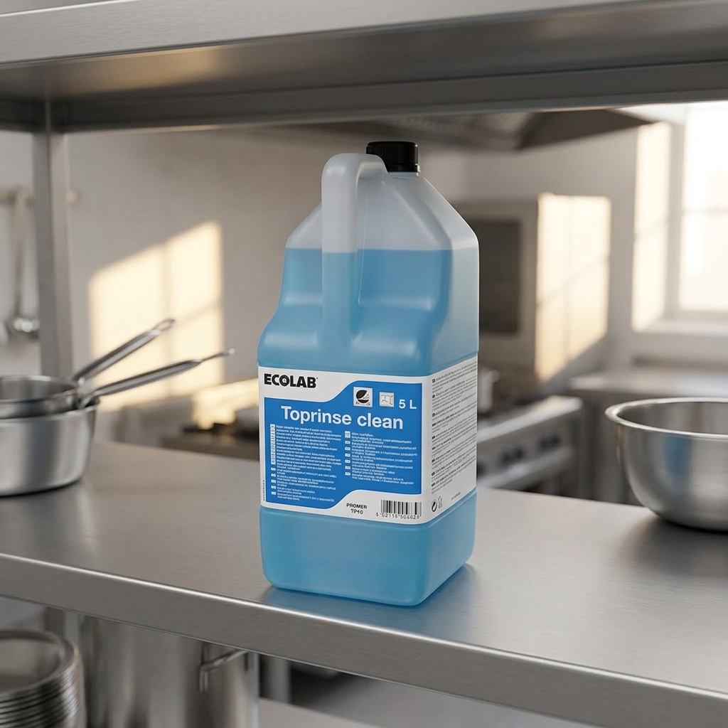 Toprinse Clean 5 L på servicehylde med sollys i baggrunden, stemningsbillede