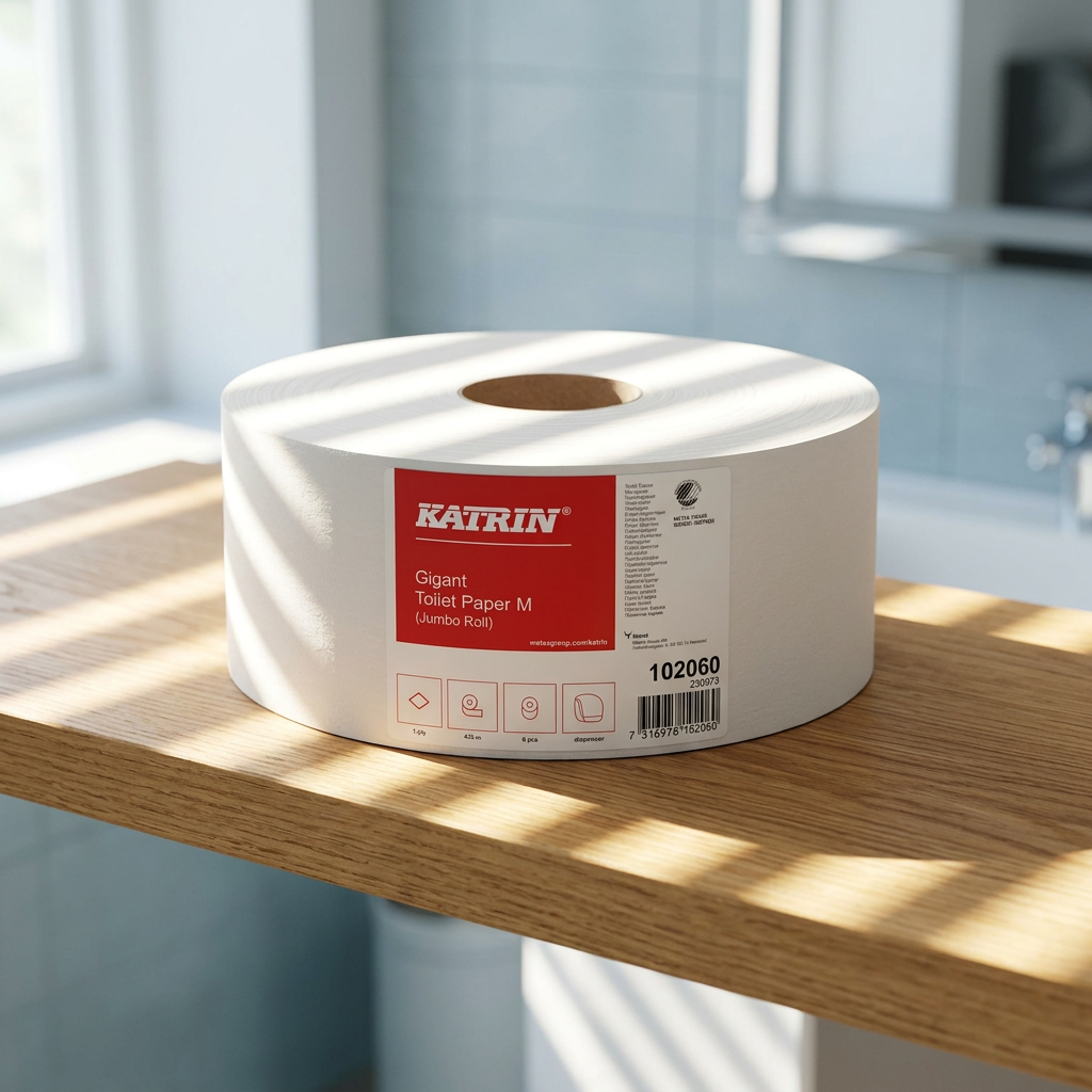 Katrin Gigant M-toiletrulle på træhylde i sollys