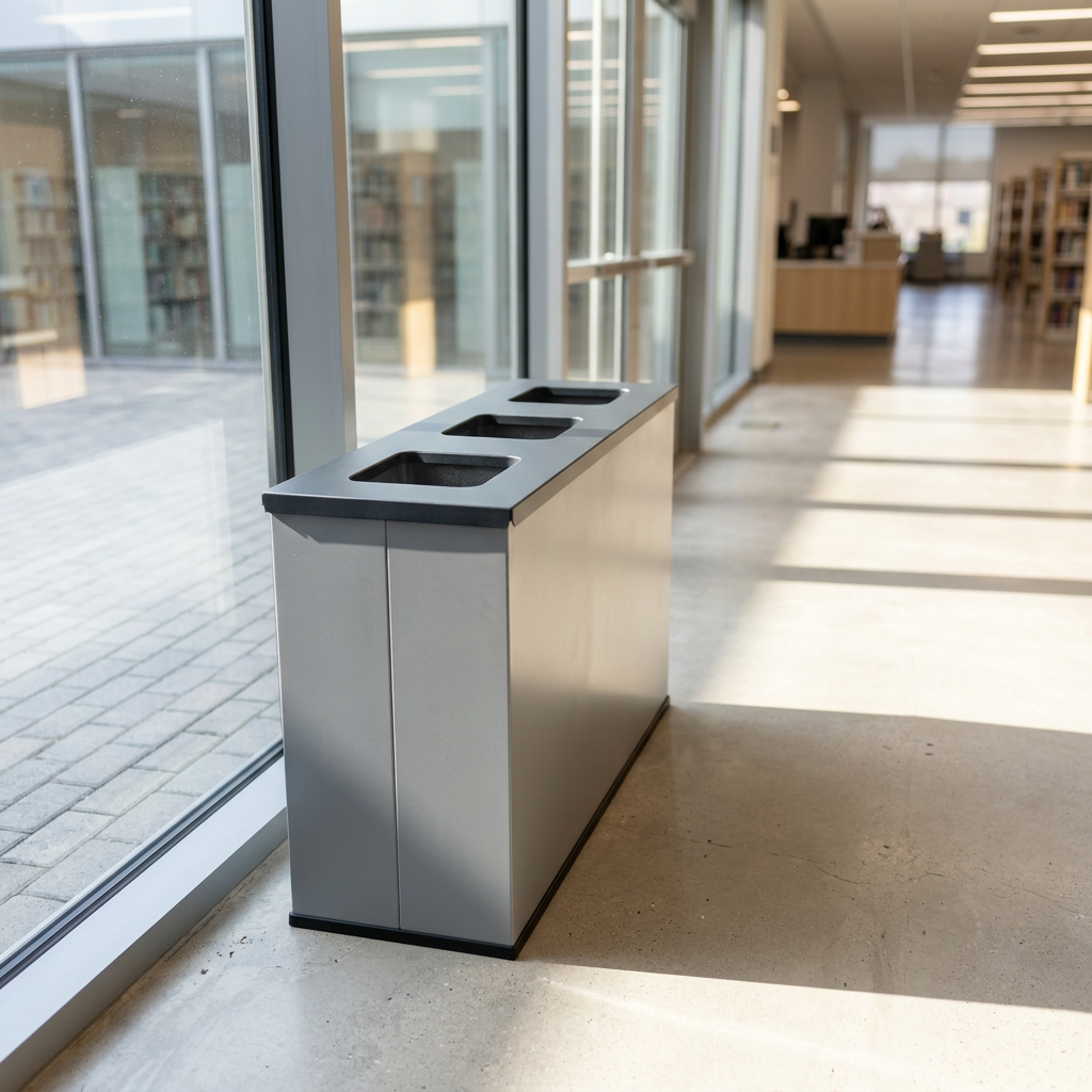 EcoStation med tre rum set fra siden ved bibliotekets vinduer