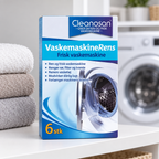 Stemningsillustration af Cleanosan vaskemaskinerens på tør hylde med håndklæder