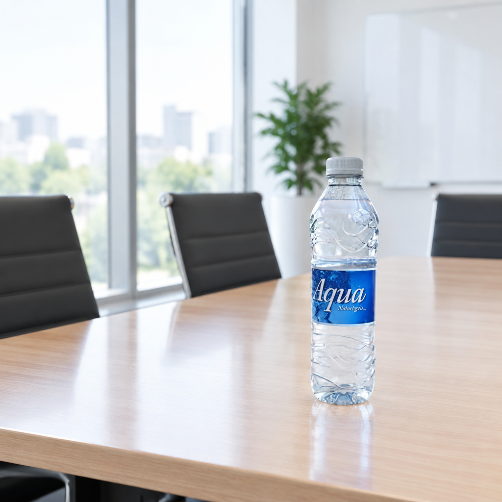 Aqua Naturligvis 0,5 liter på bord i lyst konferencerum