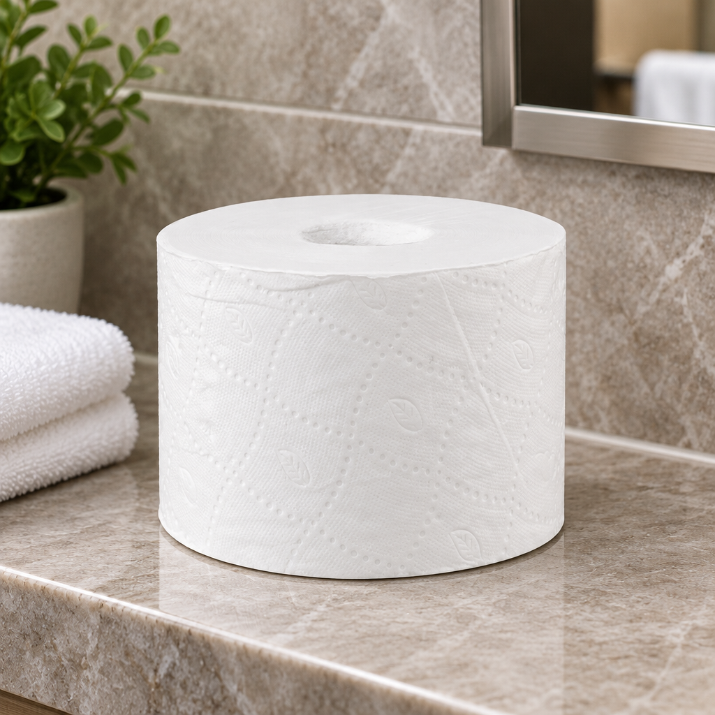 Tork T7 hylsefri toiletpapirrulle i hotelmiljø