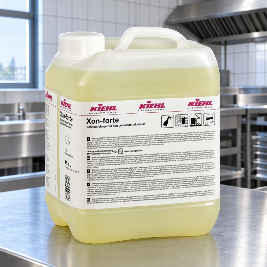 Kiehl Xon-forte 5 L på rustfrit arbejdsbord under emhætte