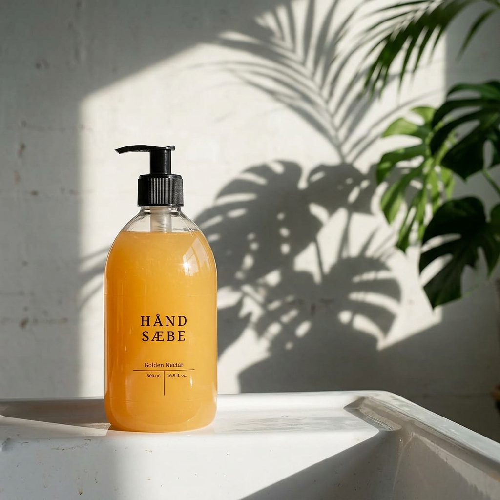 Golden Nectar håndsæbe ved vask i lyst personalerum, stemningsbillede
