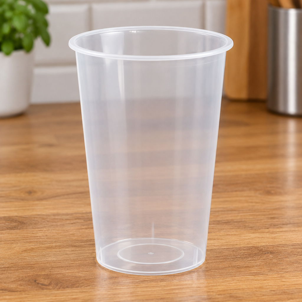 Detalje af PP-glassets glatte sider, kant og bund