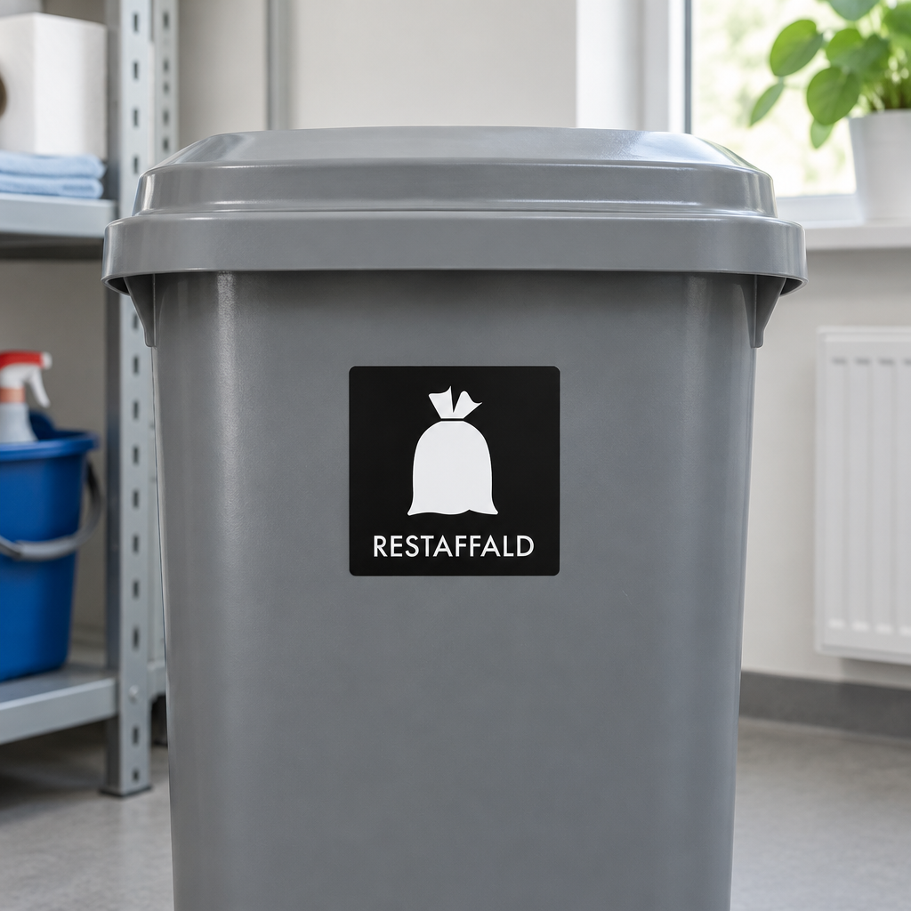 Restaffaldspiktogram på grå beholder i arbejdsrum