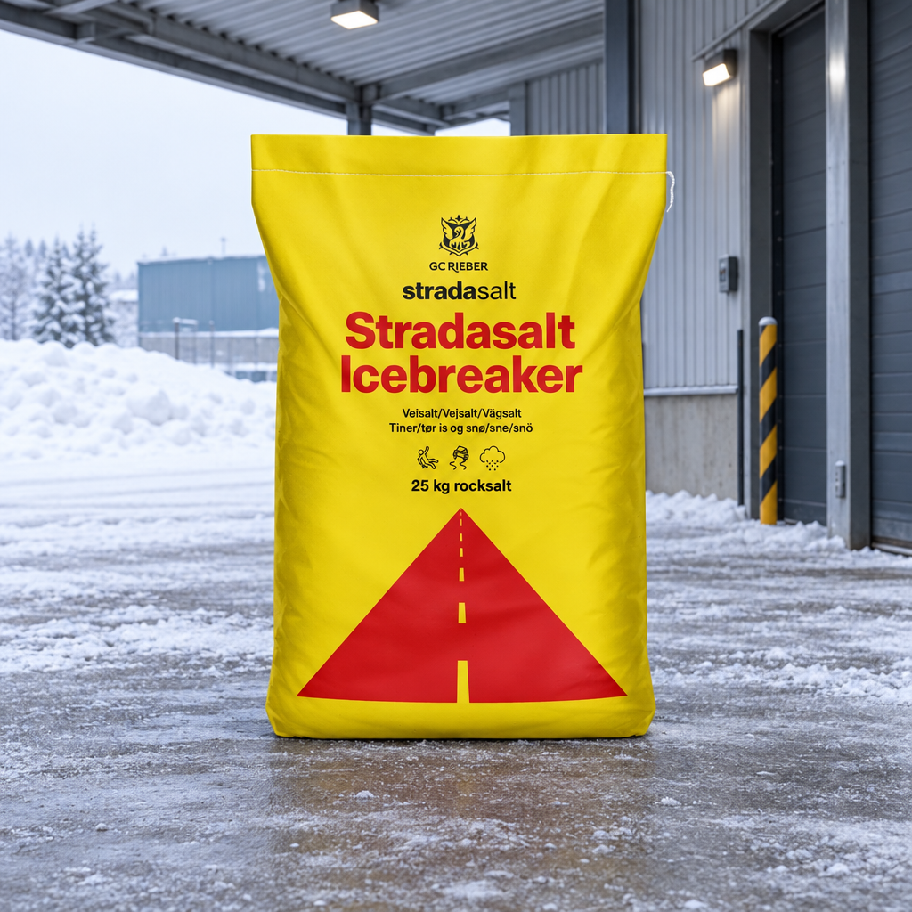 Stradasalt Icebreaker 25 kg sæk ved overdækket lagerindgang