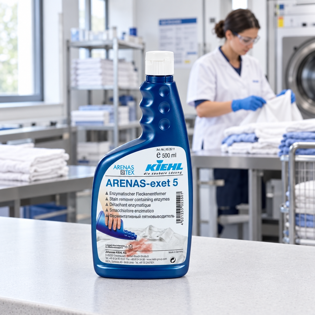 Kiehl pletfjerner Arenas-exet 5 ved tekstilsortering med medarbejder i baggrunden