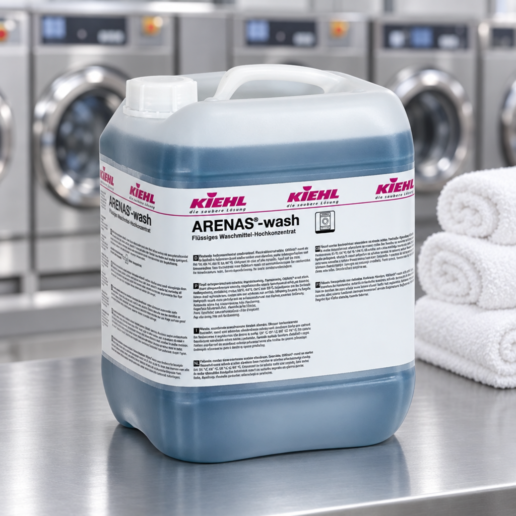 Kiehl Arenas Wash 20 L ved rullede håndklæder og vaskemaskiner