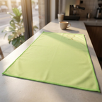 Grøn mikrofiber-glasklud på cafébord ved vinduet