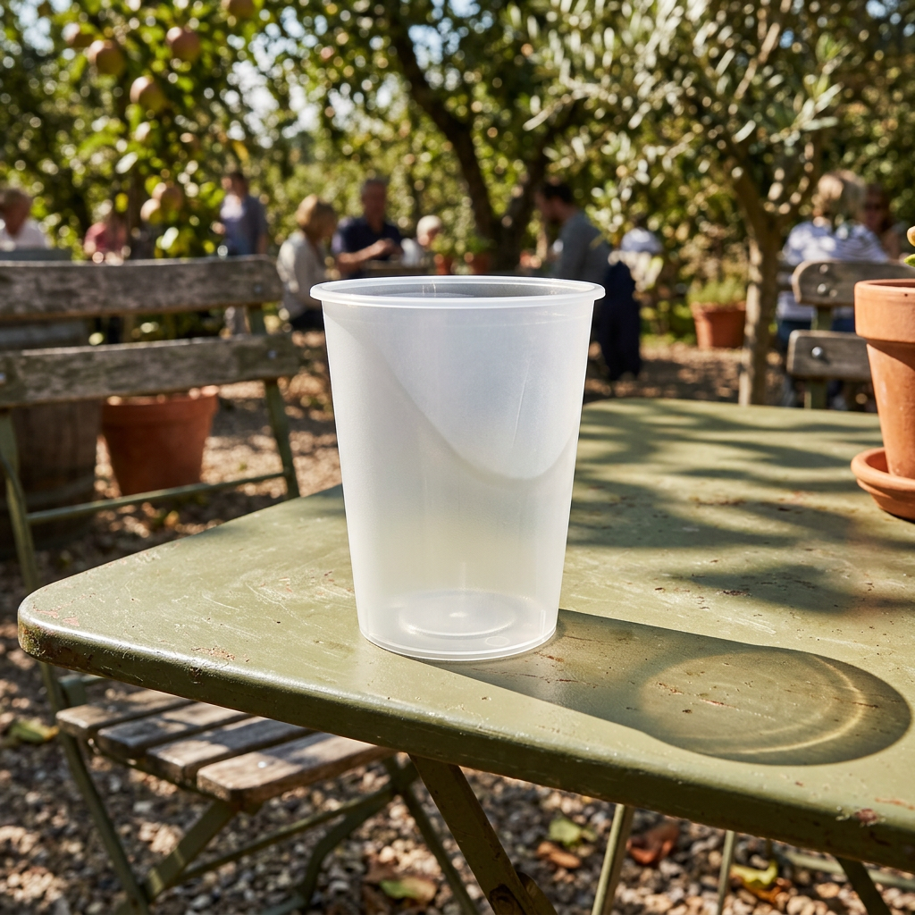 ABENA Gastro Light flergangsdrikkeglas, stemningsbillede fra solrig frugthavecafé