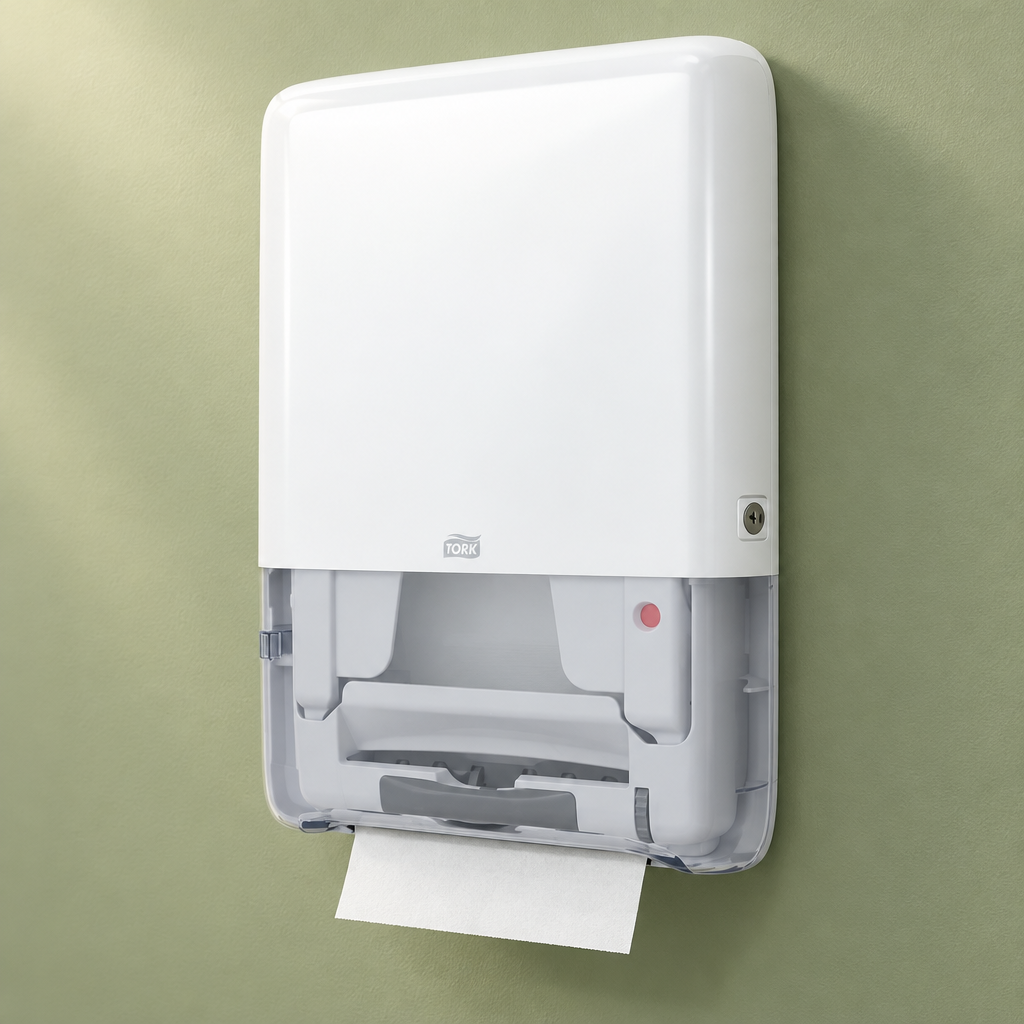 Tork H5 Mini håndklædearkdispenser på skolens personaletoilet
