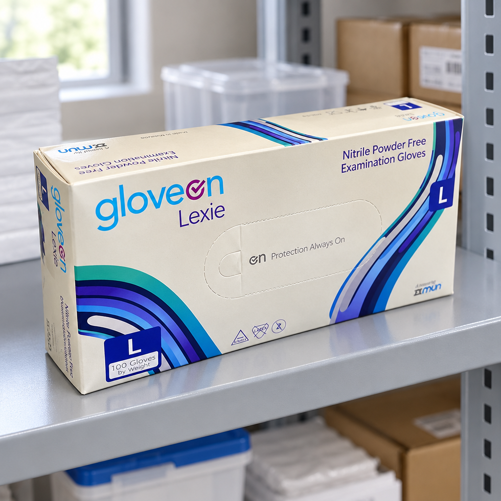 Stemningsillustration af Gloveon Lexie handskeboks størrelse L på depothylde