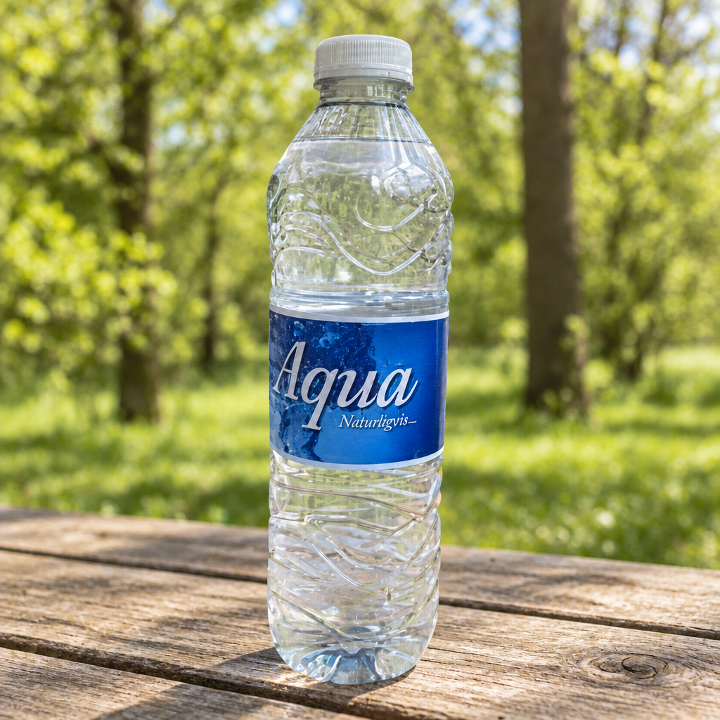 Aqua Naturligvis 0,5 liter vandflaske på udendørs træbord