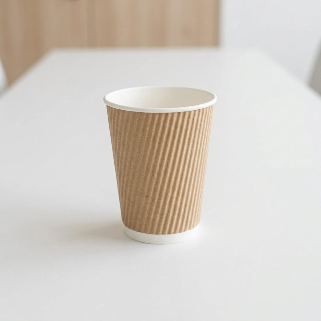 Brunt Ripple-Wrap kaffebæger 36 cl på hvidt mødebord