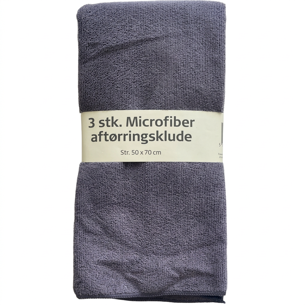 Koksgrå mikrofiber-aftørringsklude i 3-pak på hvid baggrund