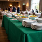 Buffetbord ved reception med grøn airlaid-dug