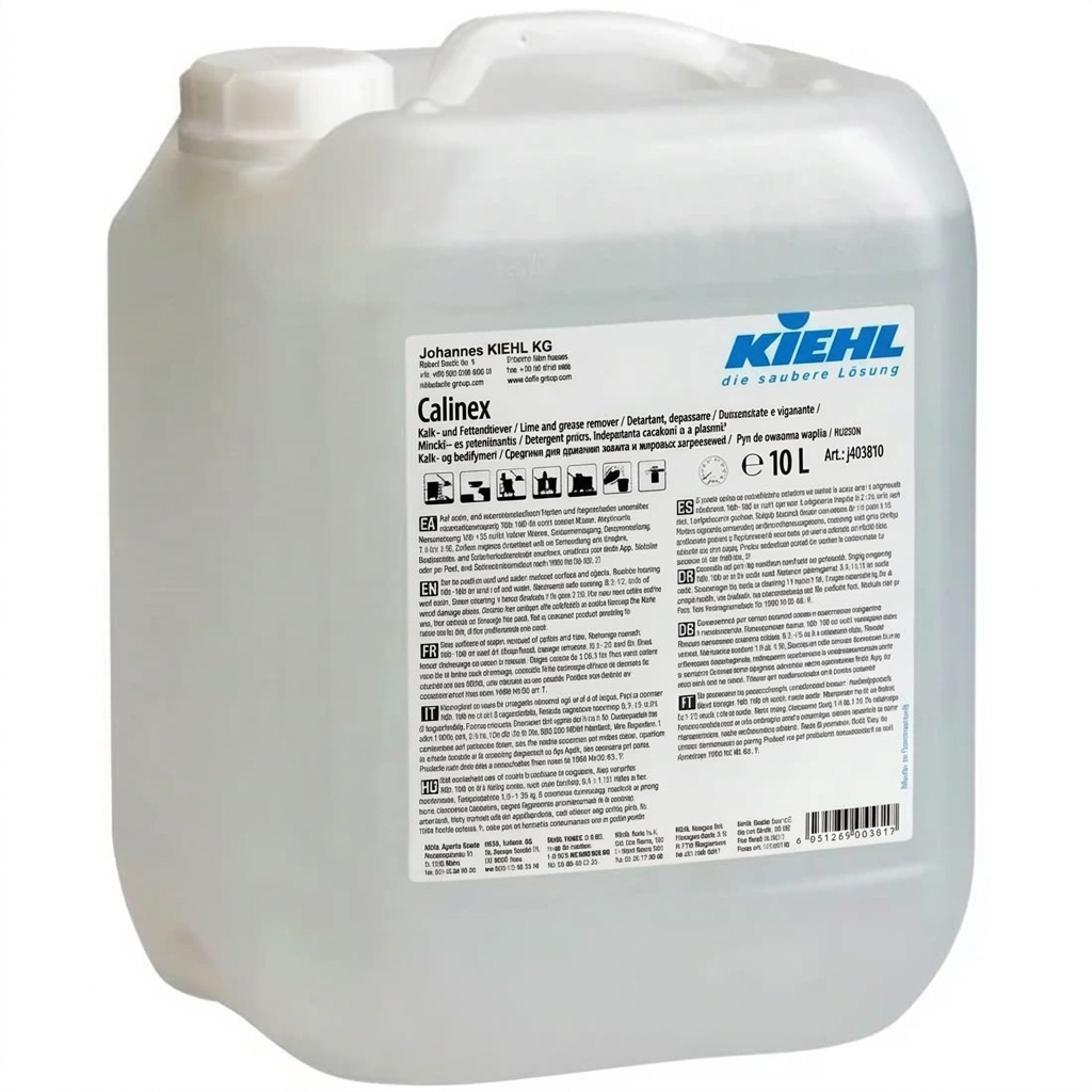 Kiehl Calinex kalk- og fedtfjerner i 10 liters dunk med hvidt låg på hvid baggrund, varenummer 8215.