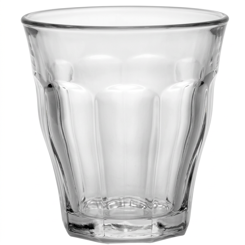 Klart Duralex Picardie-caféglas 50 cl på hvid baggrund