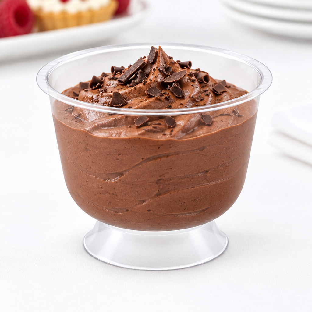 Klart dessertbæger på fod med chokolademousse