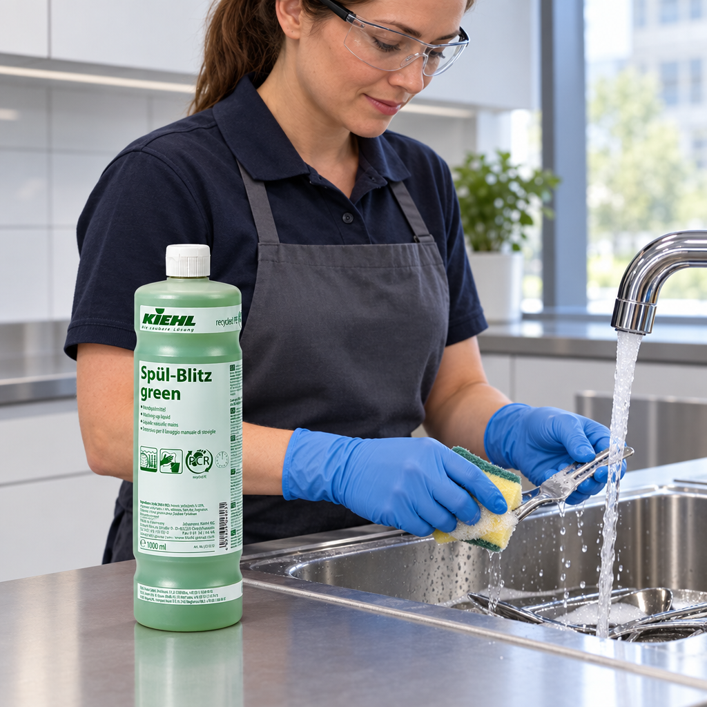 Kiehl Spül-Blitz Green ved håndopvask af bestik med svamp